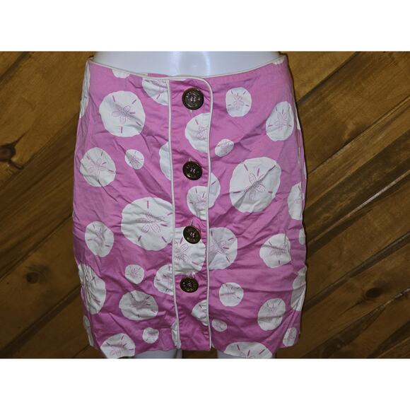 Lily & Van Skirt Sz 4 Button Up Sand Dollar Print Pink/ Gold Button Cotton Blend - Picture 2 of 9